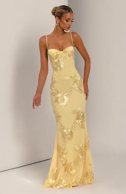 Nancy — Floral Mesh Corset Gown