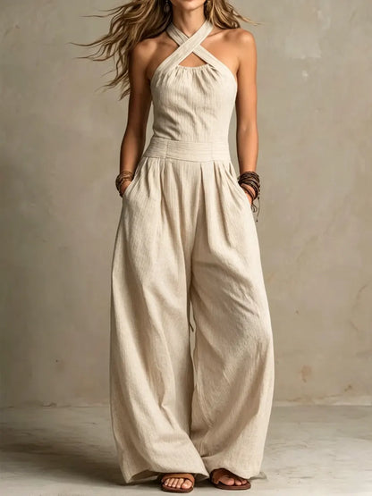 Clara — Palazzo Jumpsuit with Crossed Neckholder