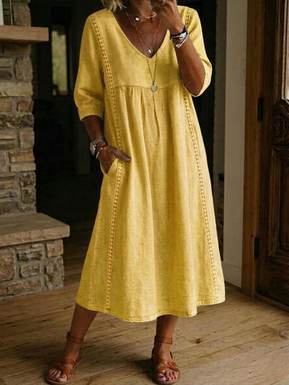 Auréa — Linen-Cotton Lace-Trim Midi Dress
