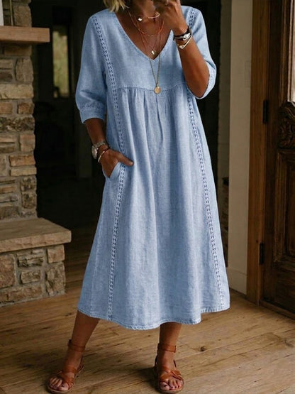 Auréa — Linen-Cotton Lace-Trim Midi Dress