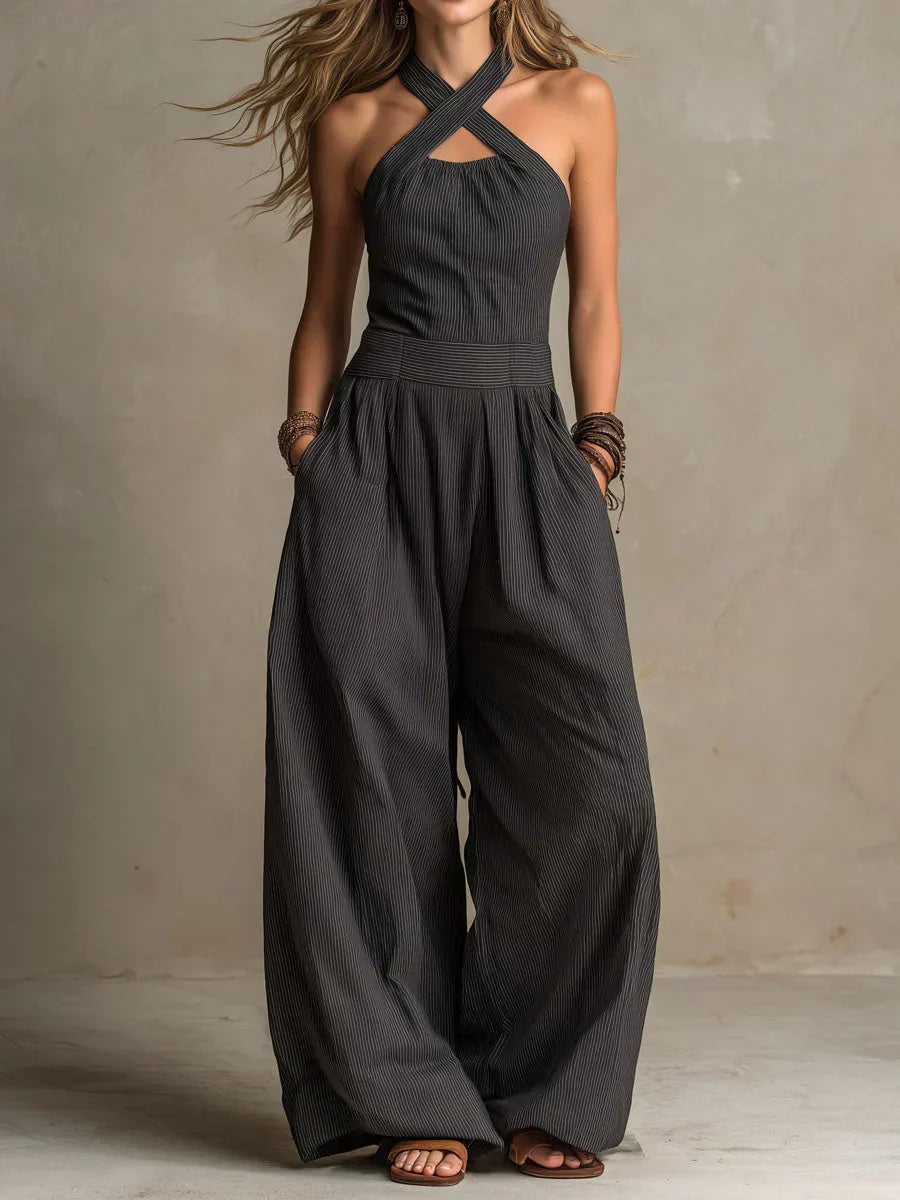 Clara — Palazzo Jumpsuit with Crossed Neckholder