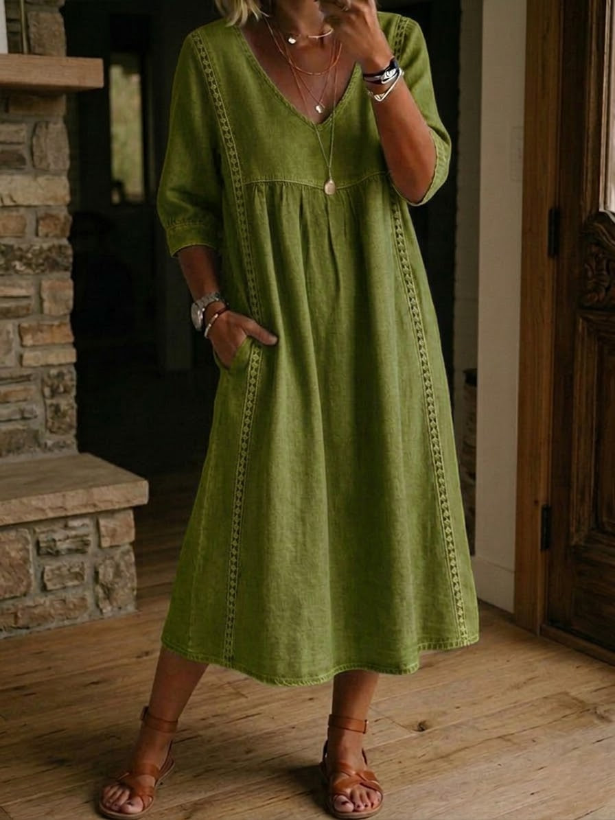 Auréa — Linen-Cotton Lace-Trim Midi Dress
