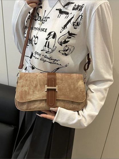 Burnley — Suede Leather Crossbody Bag in Taupe