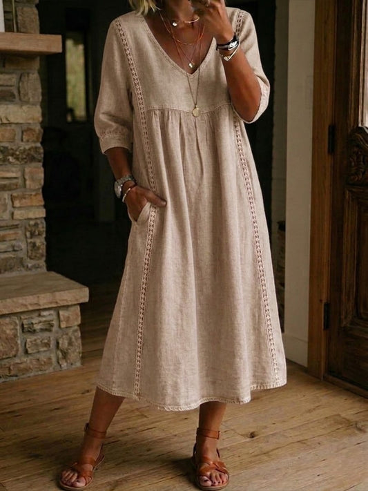 Auré — Linen-Cotton Lace-Trim Midi Dress