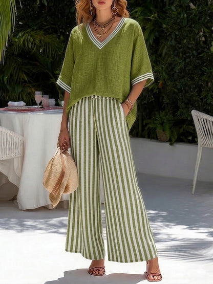 Amelia Striped Linen-Cotton Elegant Set