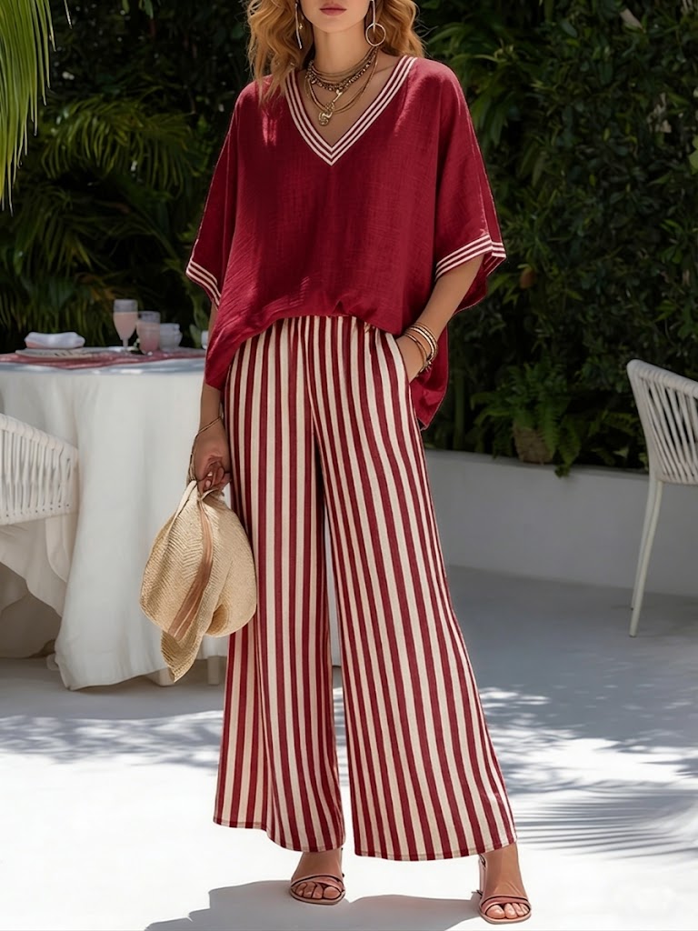 Amelia Striped Linen-Cotton Elegant Set
