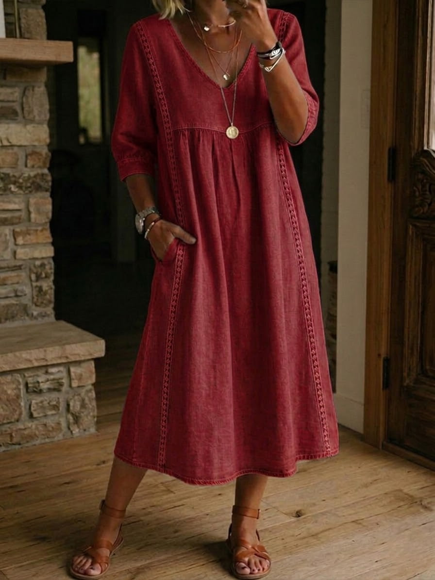 Auréa — Linen-Cotton Lace-Trim Midi Dress