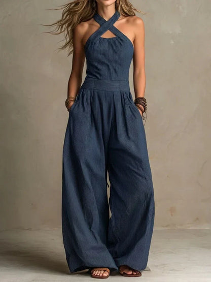 Clara — Palazzo Jumpsuit with Crossed Neckholder