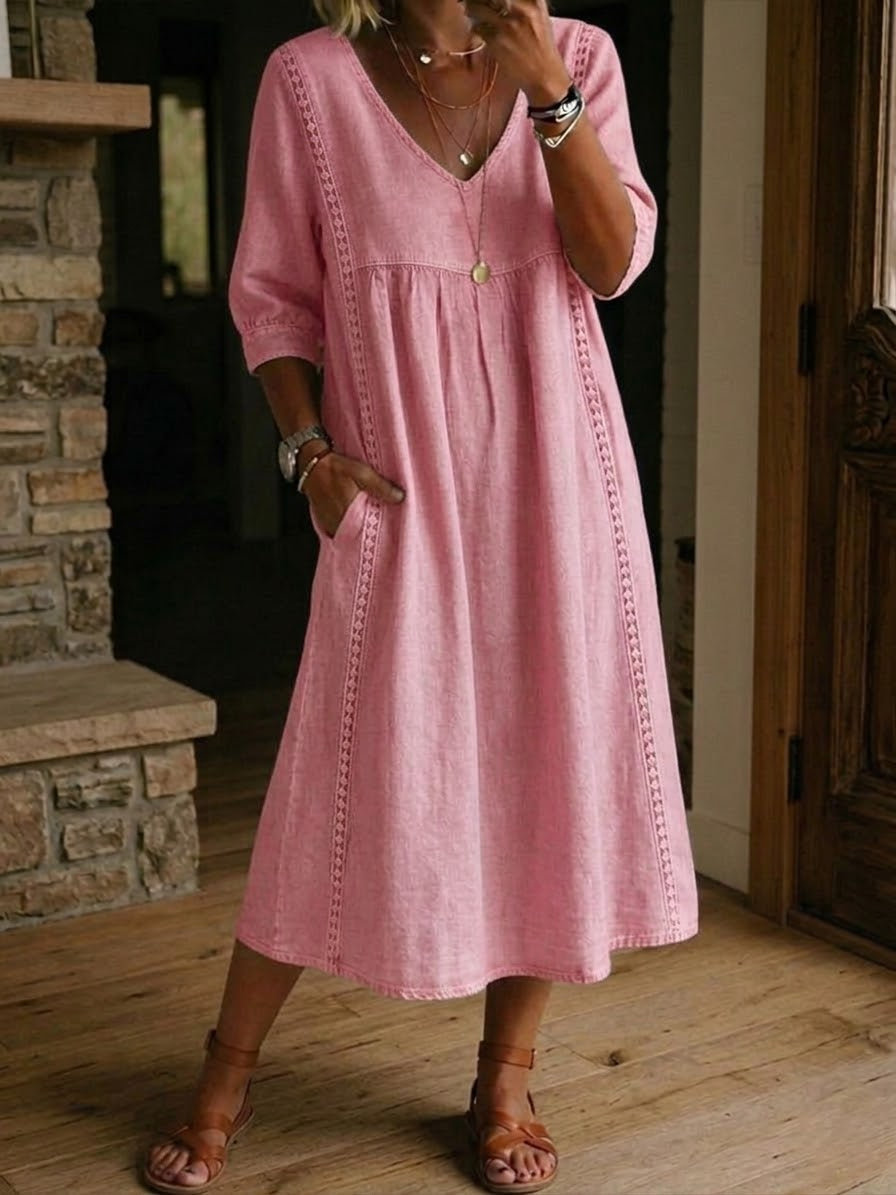 Auréa — Linen-Cotton Lace-Trim Midi Dress