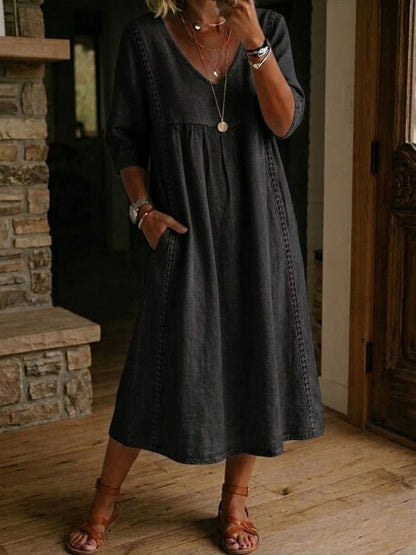 Auréa — Linen-Cotton Lace-Trim Midi Dress
