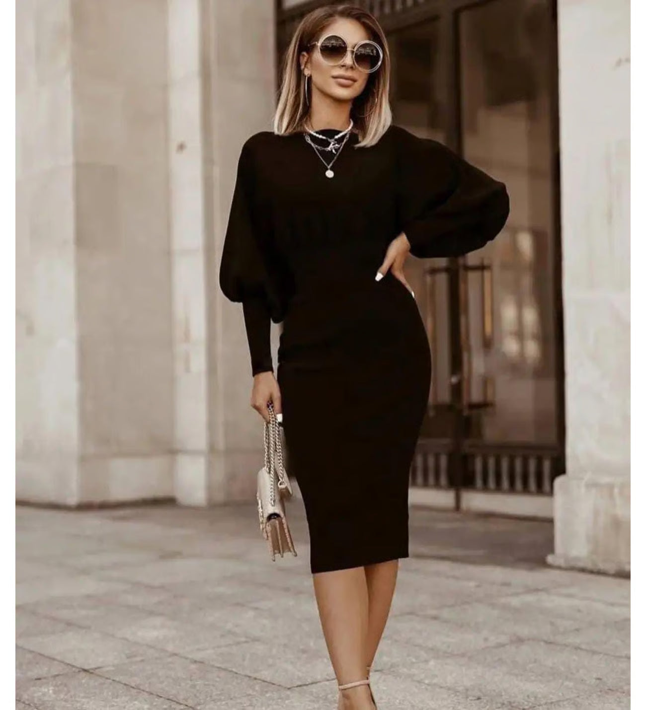 Vellamora — Long-Sleeve Marked-Waist Casual Dress