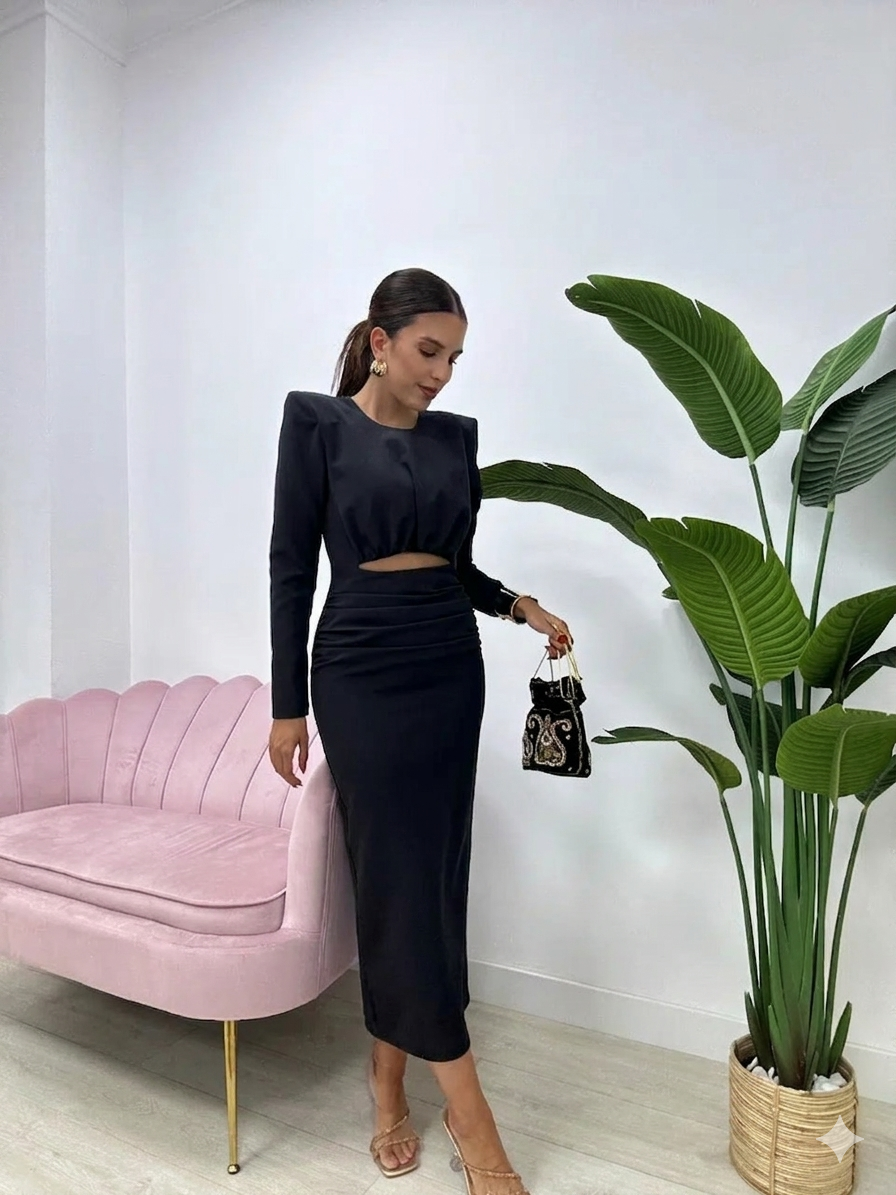 Erina — Elastic Crepe Fitted Midi Dress