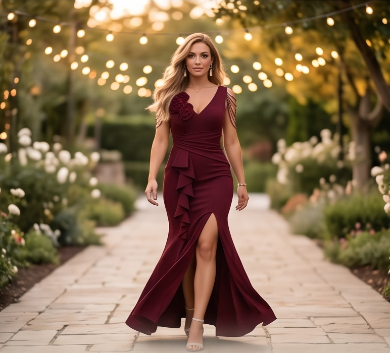 Rosette — Mermaid Chain Straps Evening Gown
