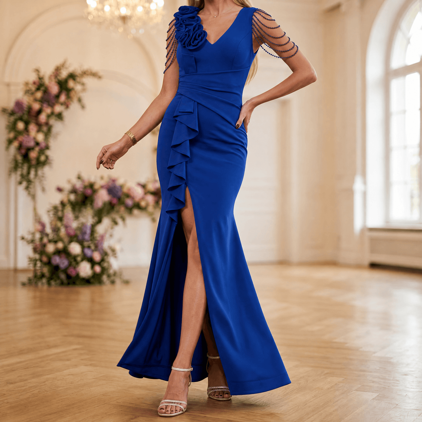 Rosette — Mermaid Chain Straps Evening Gown