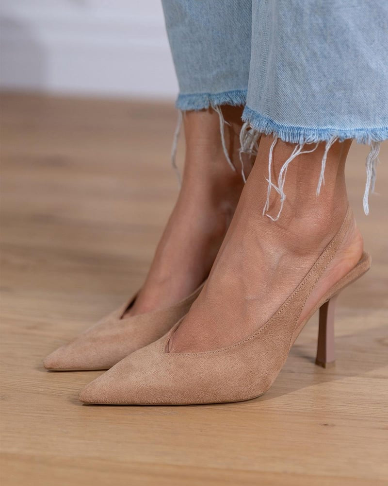 Marlena — Nude Low-Heel Pointed Slingback Pumps