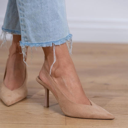 Marlena — Nude Low-Heel Pointed Slingback Pumps