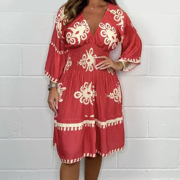 Liora Bohemian Midi Dress with V-Neck