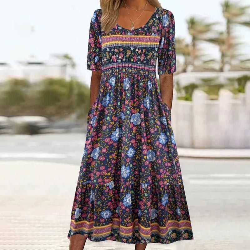 Bohème — Printed Cotton Short-Sleeve Midi Dress