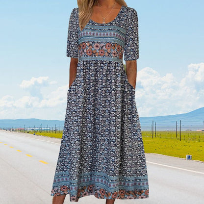 Bohème — Printed Cotton Short-Sleeve Midi Dress