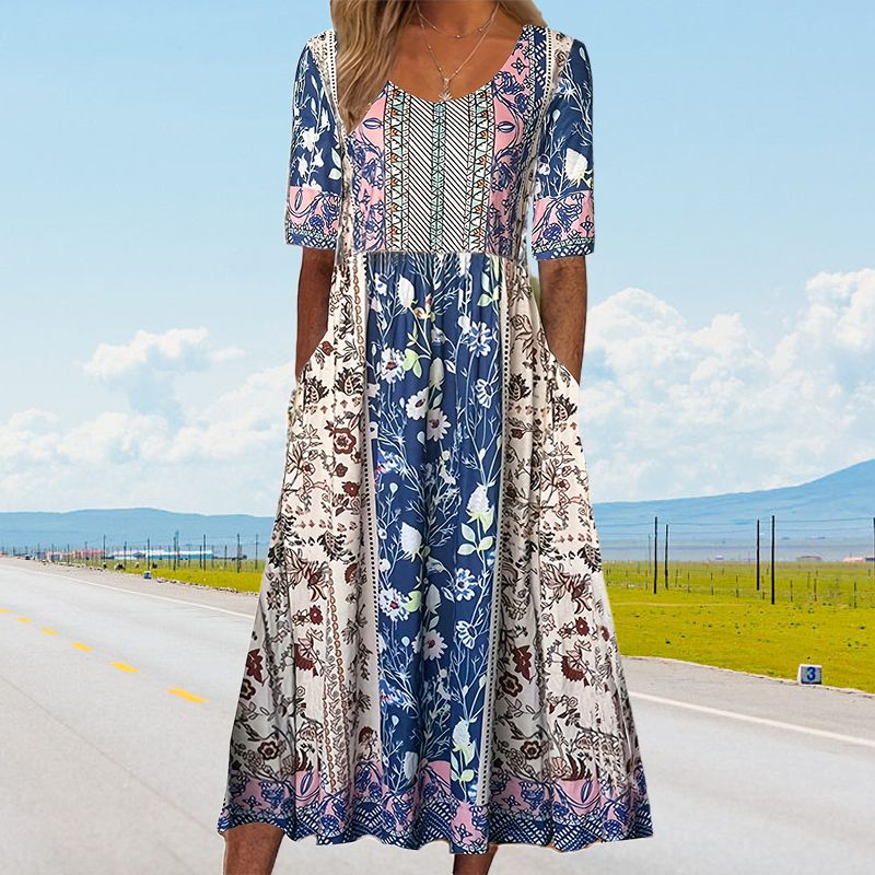 Bohème — Printed Cotton Short-Sleeve Midi Dress