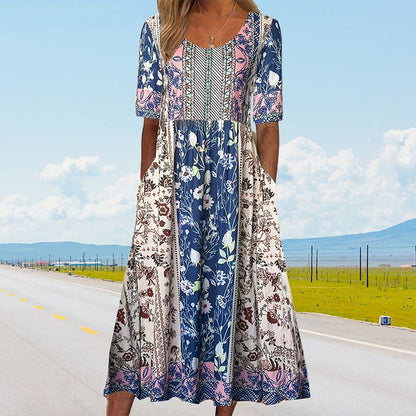 Bohème — Printed Cotton Short-Sleeve Midi Dress