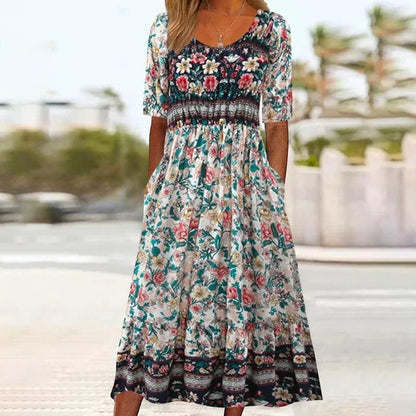 Bohème — Printed Cotton Short-Sleeve Midi Dress