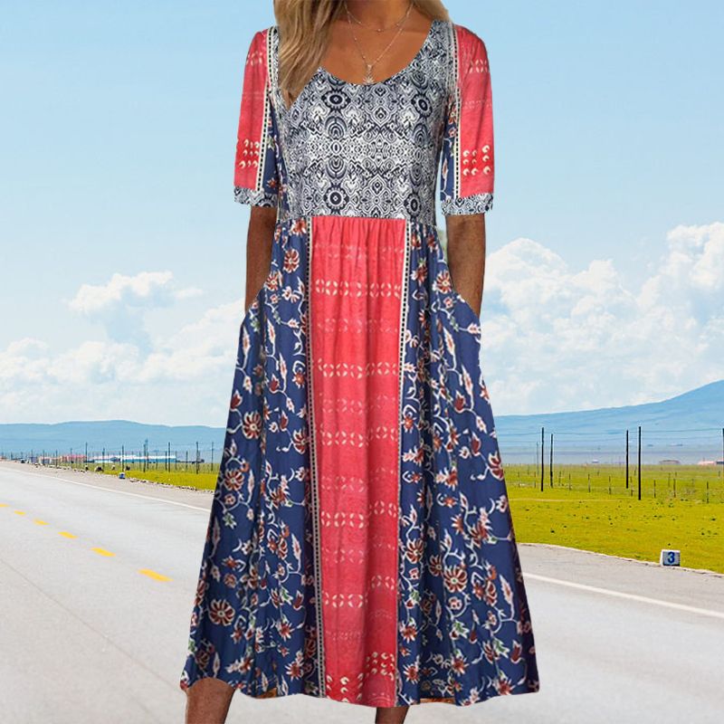 Bohème — Printed Cotton Short-Sleeve Midi Dress