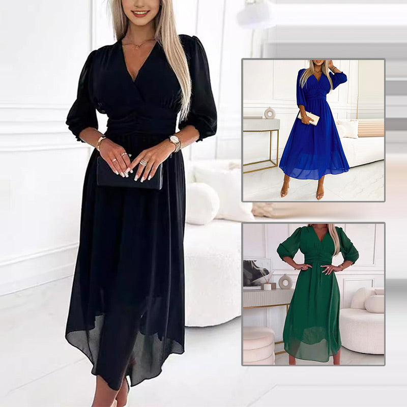 Veilène — Chiffon V-Neck Layered Maxi Dress