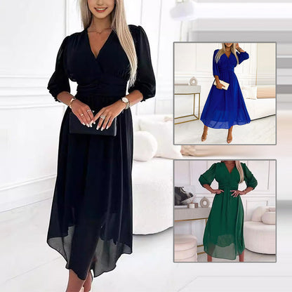 Veilène — Chiffon V-Neck Layered Maxi Dress