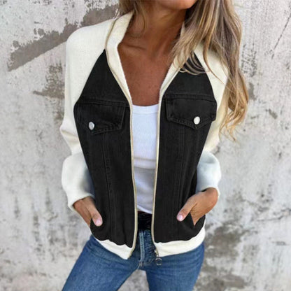 Rovelle — Patchwork Denim Zip-Up Jacket
