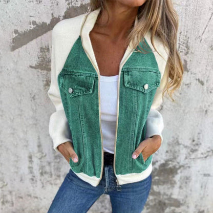 Rovelle — Patchwork Denim Zip-Up Jacket