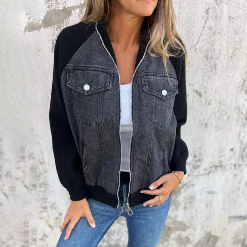 Rovelle — Patchwork Denim Zip-Up Jacket