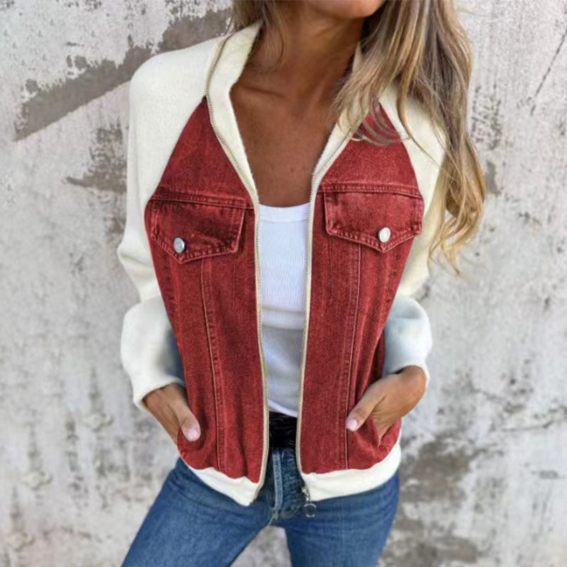 Rovelle — Patchwork Denim Zip-Up Jacket