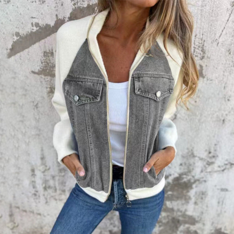 Rovelle — Patchwork Denim Zip-Up Jacket