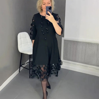 Nivelle — Plus Size Midi Dress with Dotted Tulle