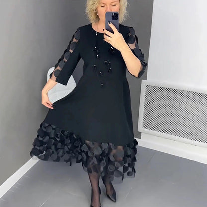 Nivelle — Plus Size Midi Dress with Dotted Tulle