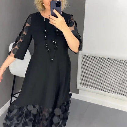 Nivelle — Plus Size Midi Dress with Dotted Tulle