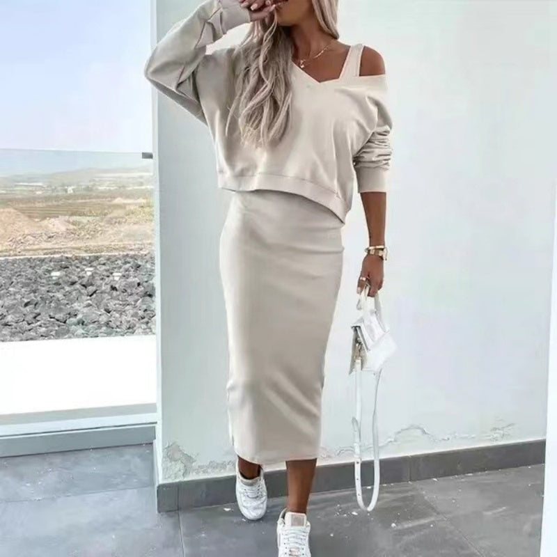 Vène — Sleeveless Dress & V-Neck Sweater Set