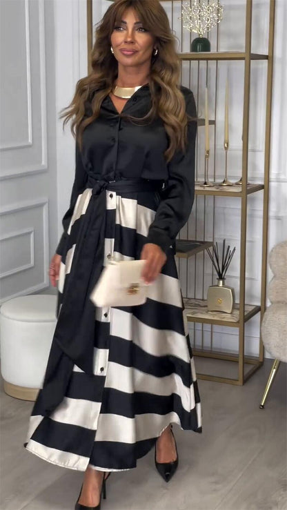 Lura — Striped Lace-Trim Maxi Dress