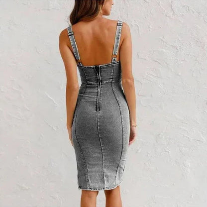 VARENA Slit Denim Bodycon Cami Dress