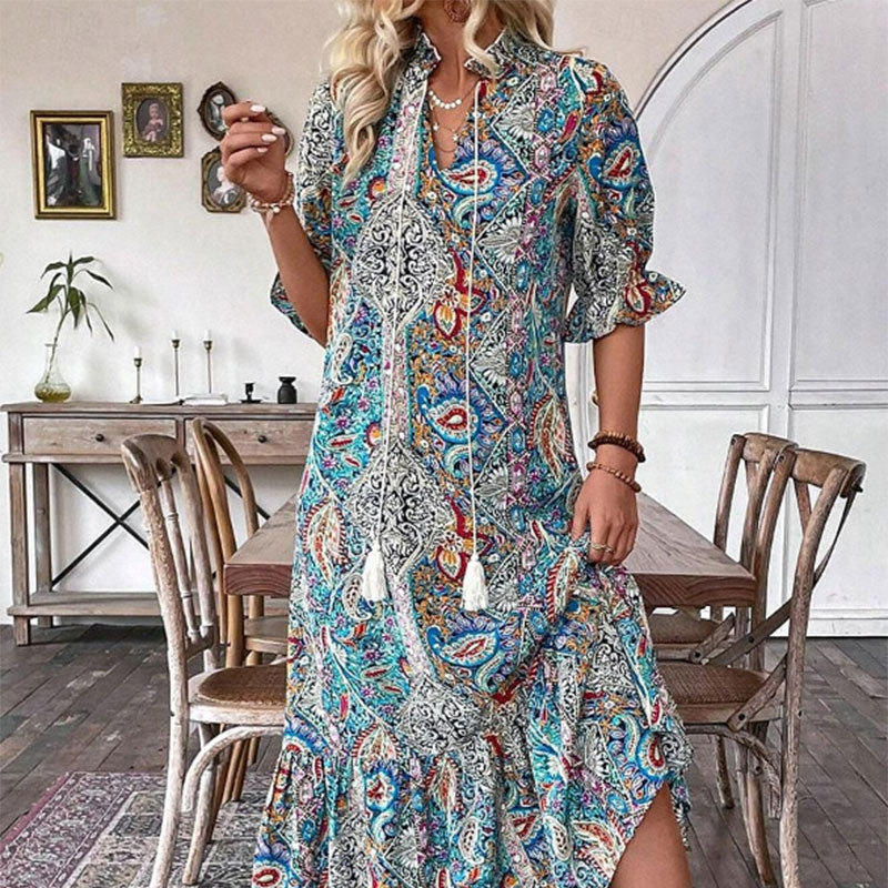 Lumielle — Summer Maxi Floral Dress with V-Neck