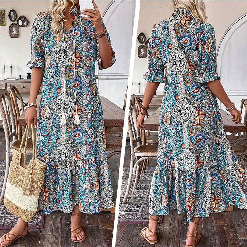 Lumielle — Summer Maxi Floral Dress with V-Neck