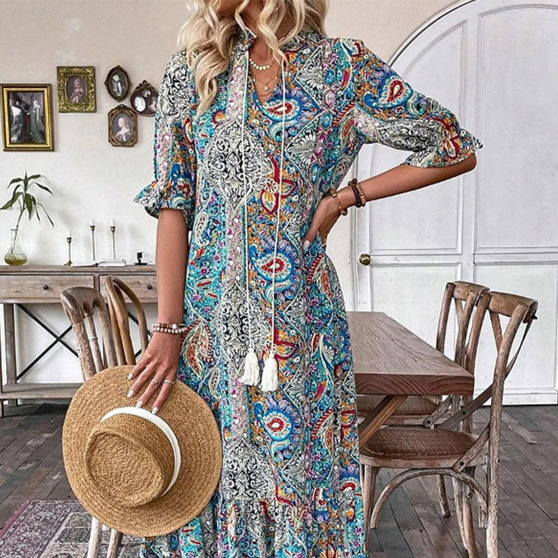 Lumielle — Summer Maxi Floral Dress with V-Neck