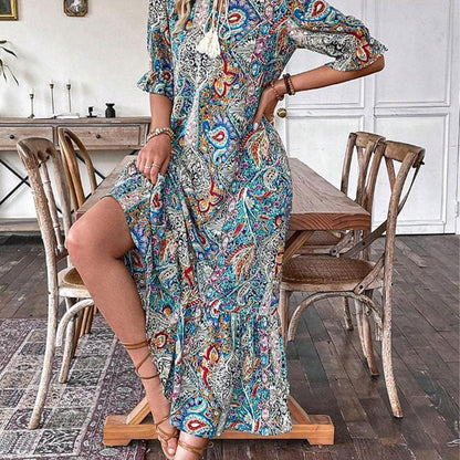 Lumielle — Summer Maxi Floral Dress with V-Neck