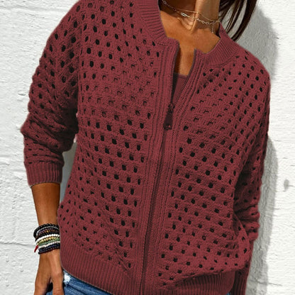 Solmaire —  Hollow-Knit Zip-Up Cardigan