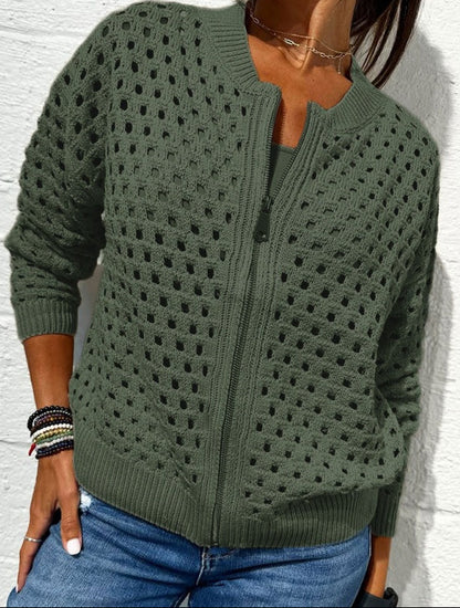 Solmaire —  Hollow-Knit Zip-Up Cardigan