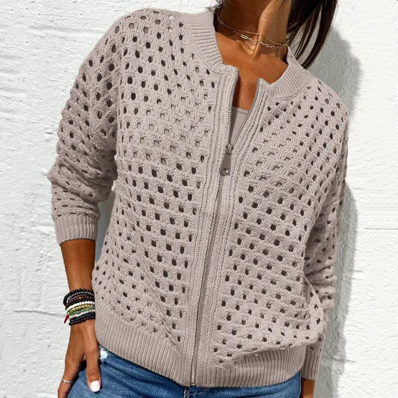 Solmaire —  Hollow-Knit Zip-Up Cardigan