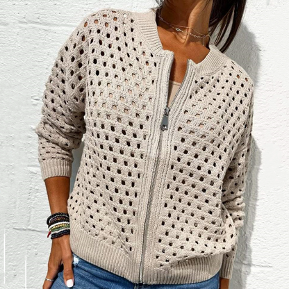 Solmaire —  Hollow-Knit Zip-Up Cardigan