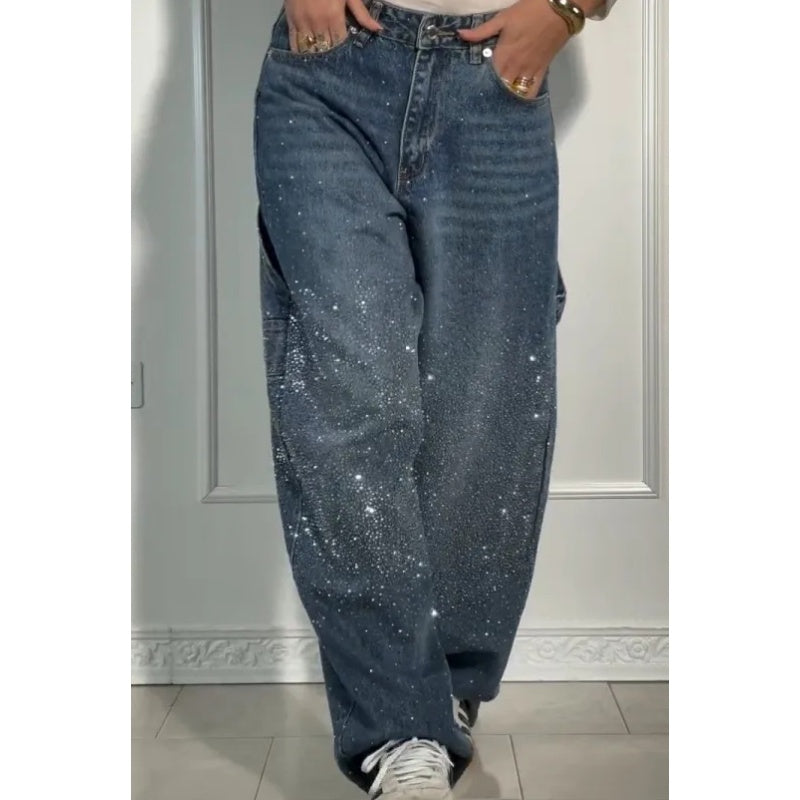Ladies' Jeans with Rhinestone Embellishment - Comfortable Casual Trousers