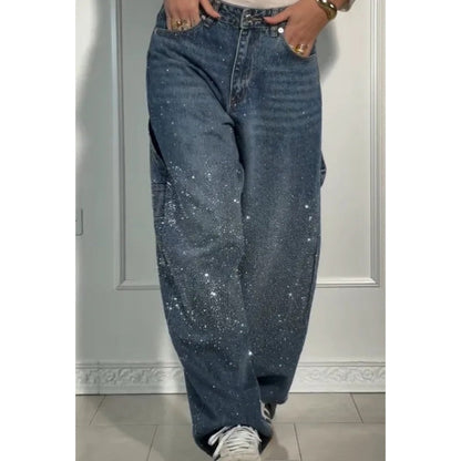 Ladies' Jeans with Rhinestone Embellishment - Comfortable Casual Trousers